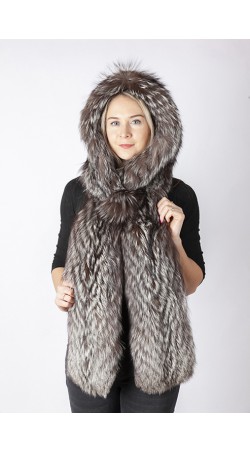 Silver fox fur hood-scarf